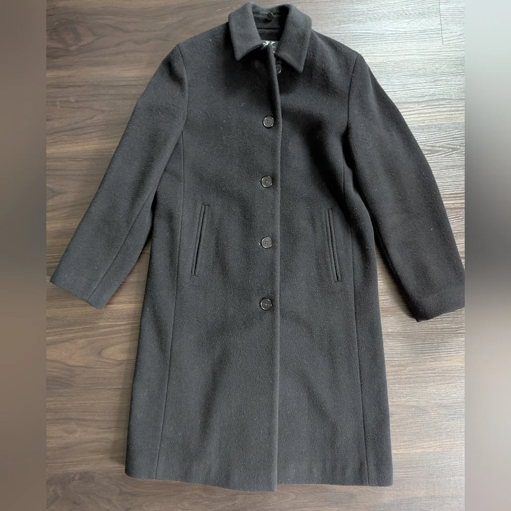 Calvin Klein Minimalist Black Wool Blend Long Coat Size 8